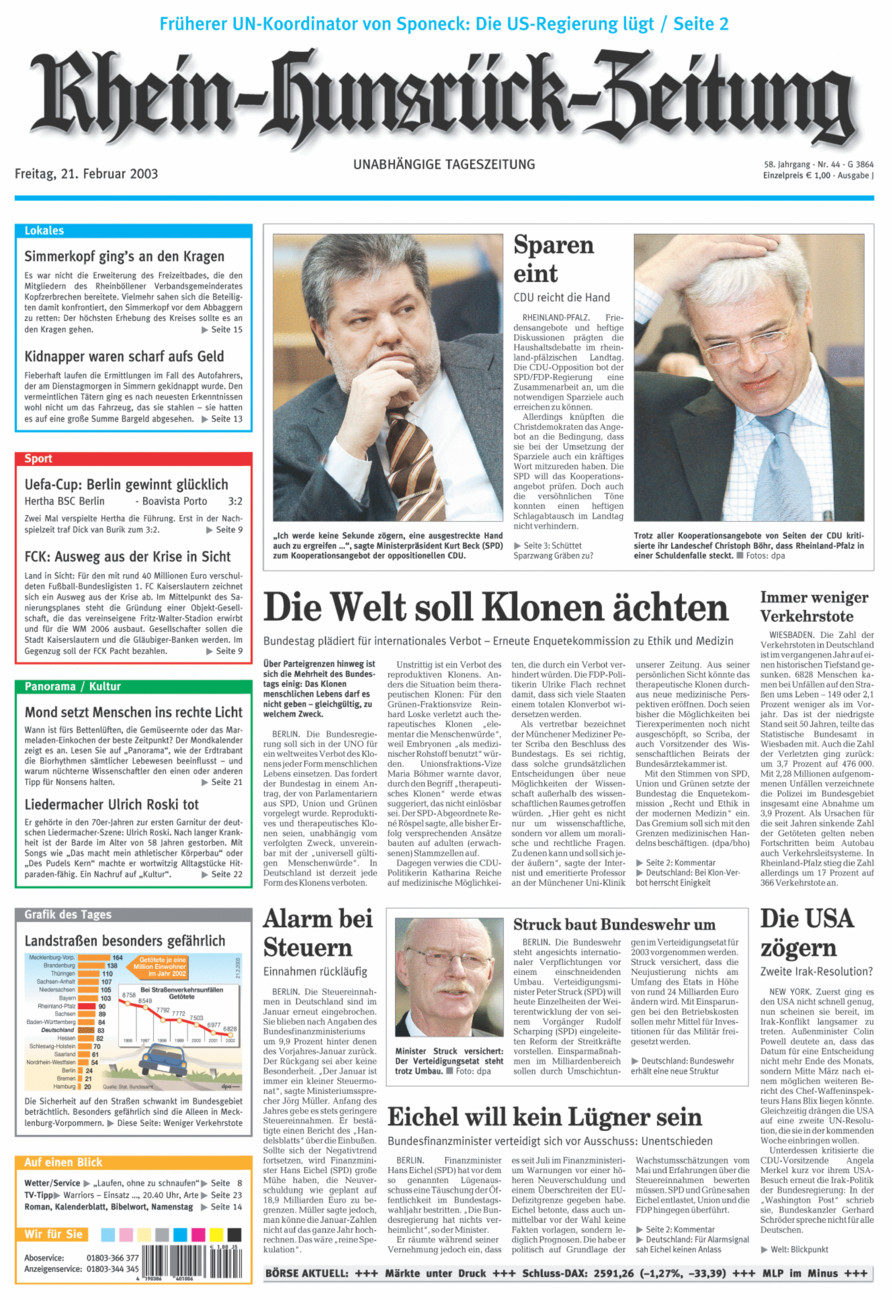 Rhein-Hunsrück-Zeitung vom Freitag, 21.02.2003