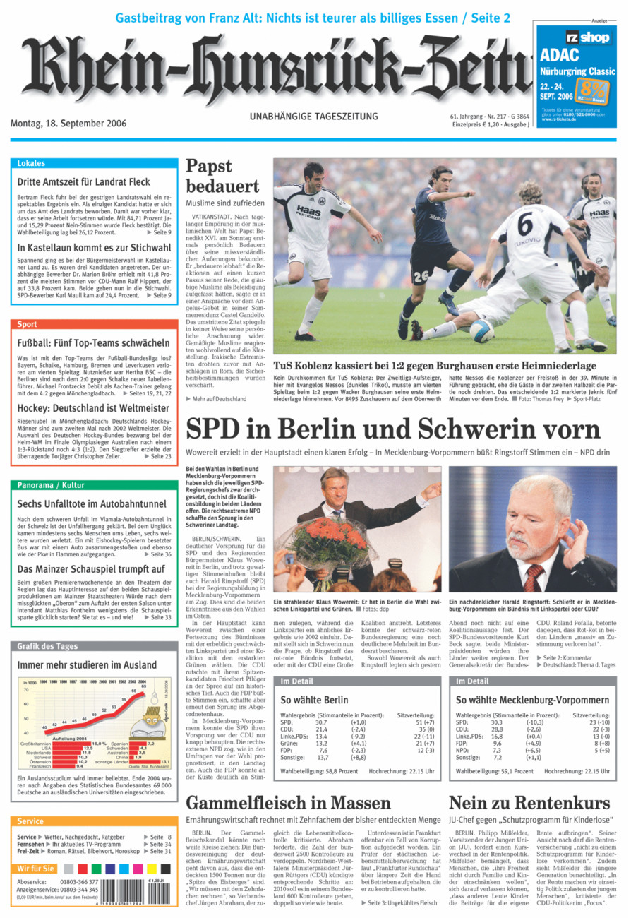 Rhein-Hunsrück-Zeitung vom Montag, 18.09.2006