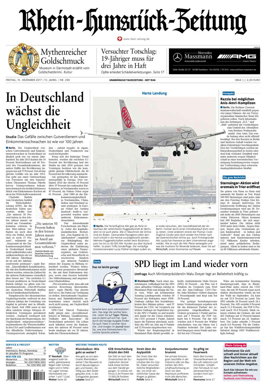 Rhein-Hunsrück-Zeitung vom Freitag, 15.12.2017