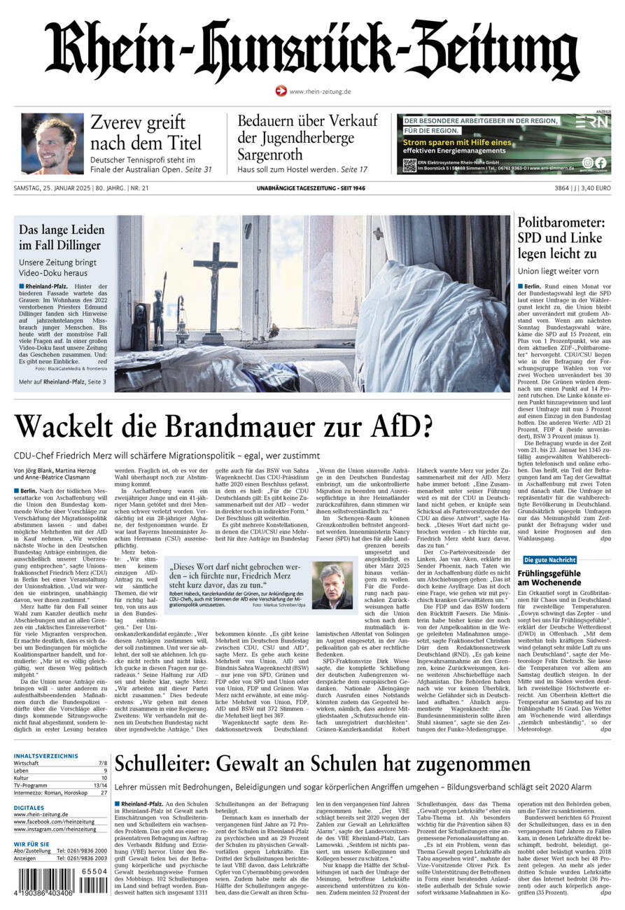 Rhein-Hunsrück-Zeitung vom Samstag, 25.01.2025