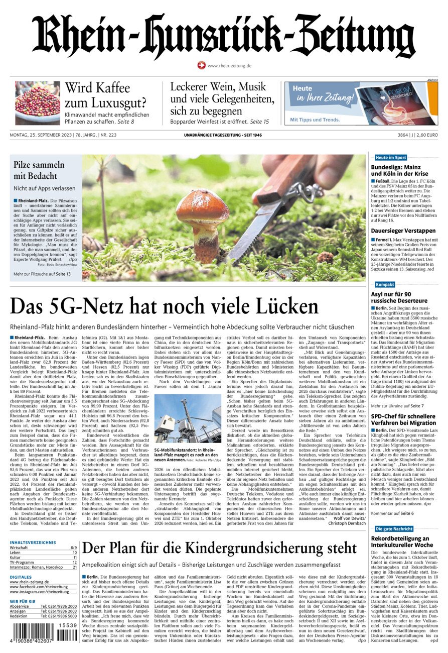 Rhein-Hunsrück-Zeitung vom Montag, 25.09.2023