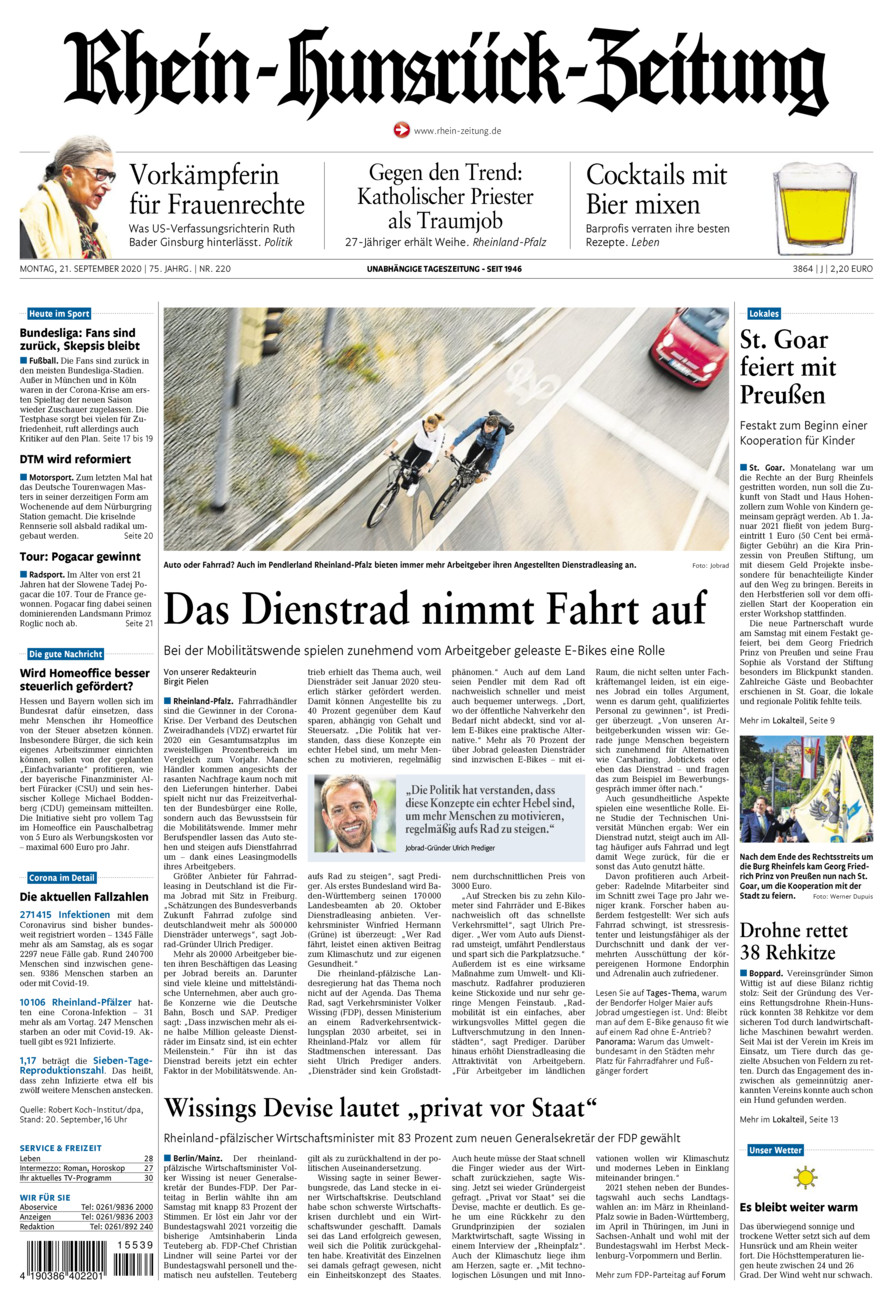 Rhein-Hunsrück-Zeitung vom Montag, 21.09.2020