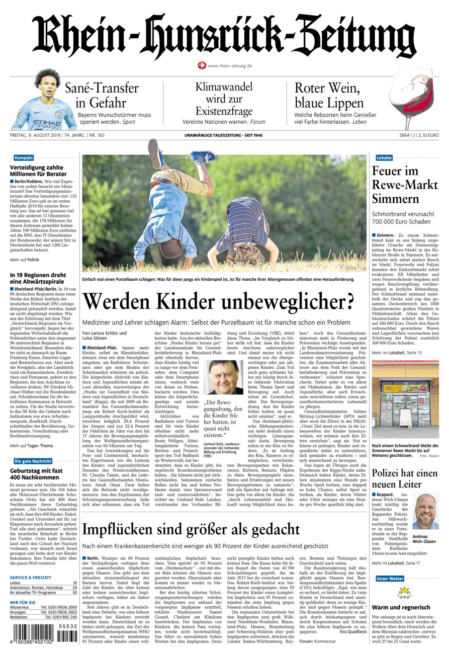Rhein-Hunsrück-Zeitung vom Freitag, 09.08.2019
