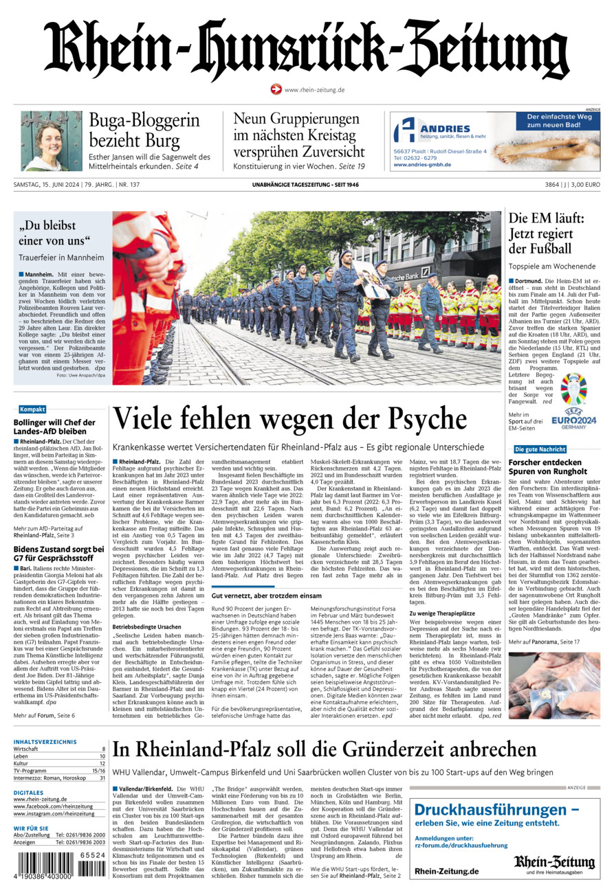Rhein-Hunsrück-Zeitung vom Samstag, 15.06.2024