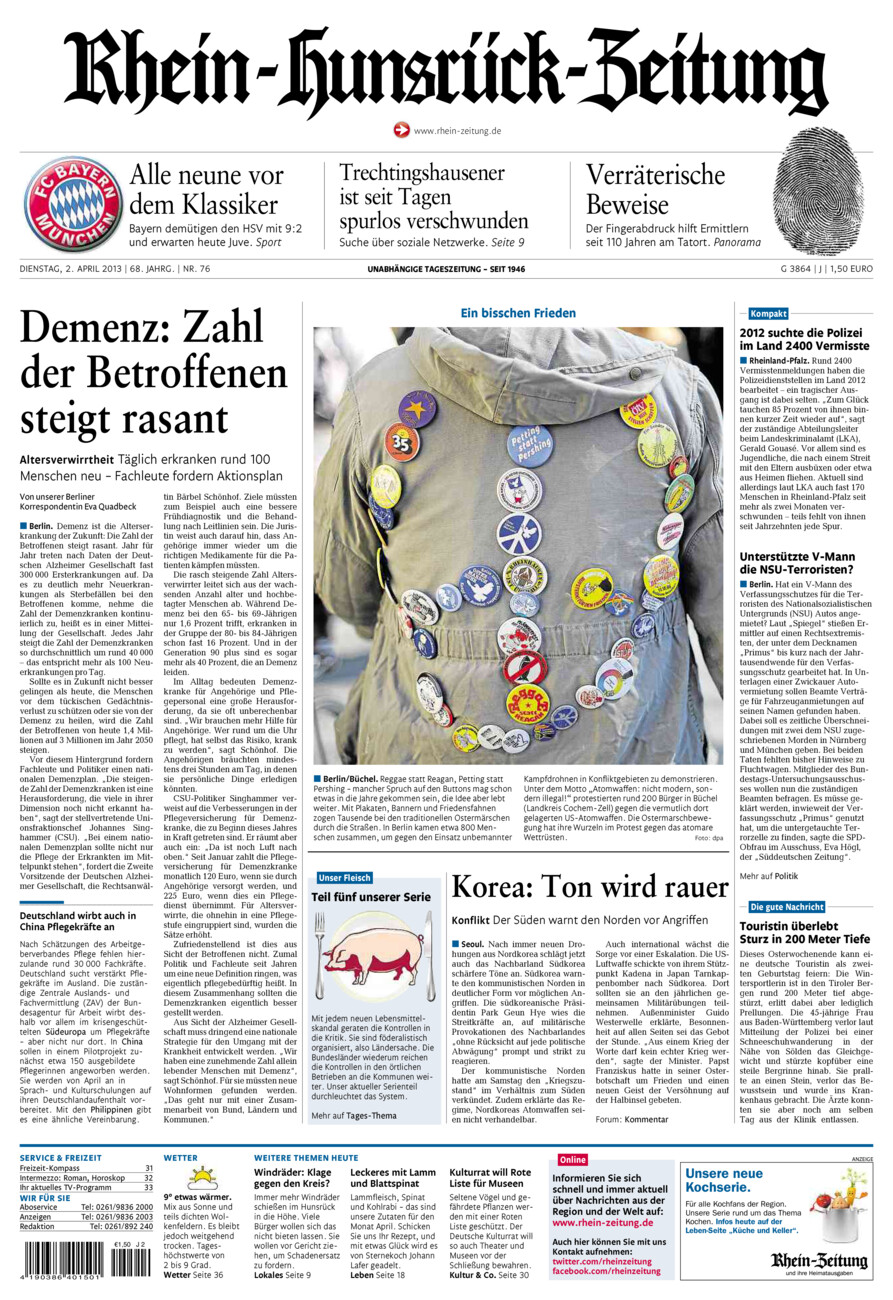 Rhein-Hunsrück-Zeitung vom Dienstag, 02.04.2013