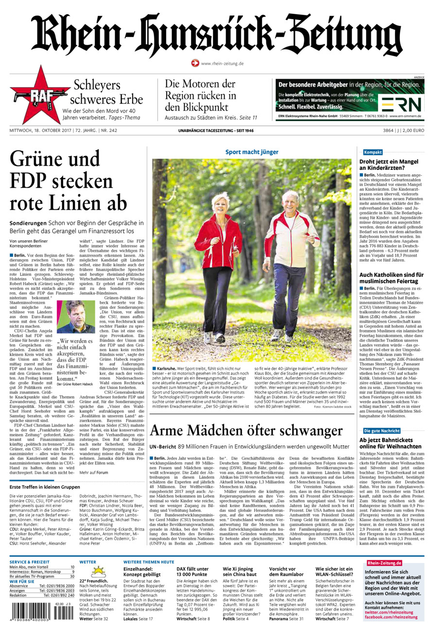 Rhein-Hunsrück-Zeitung vom Mittwoch, 18.10.2017