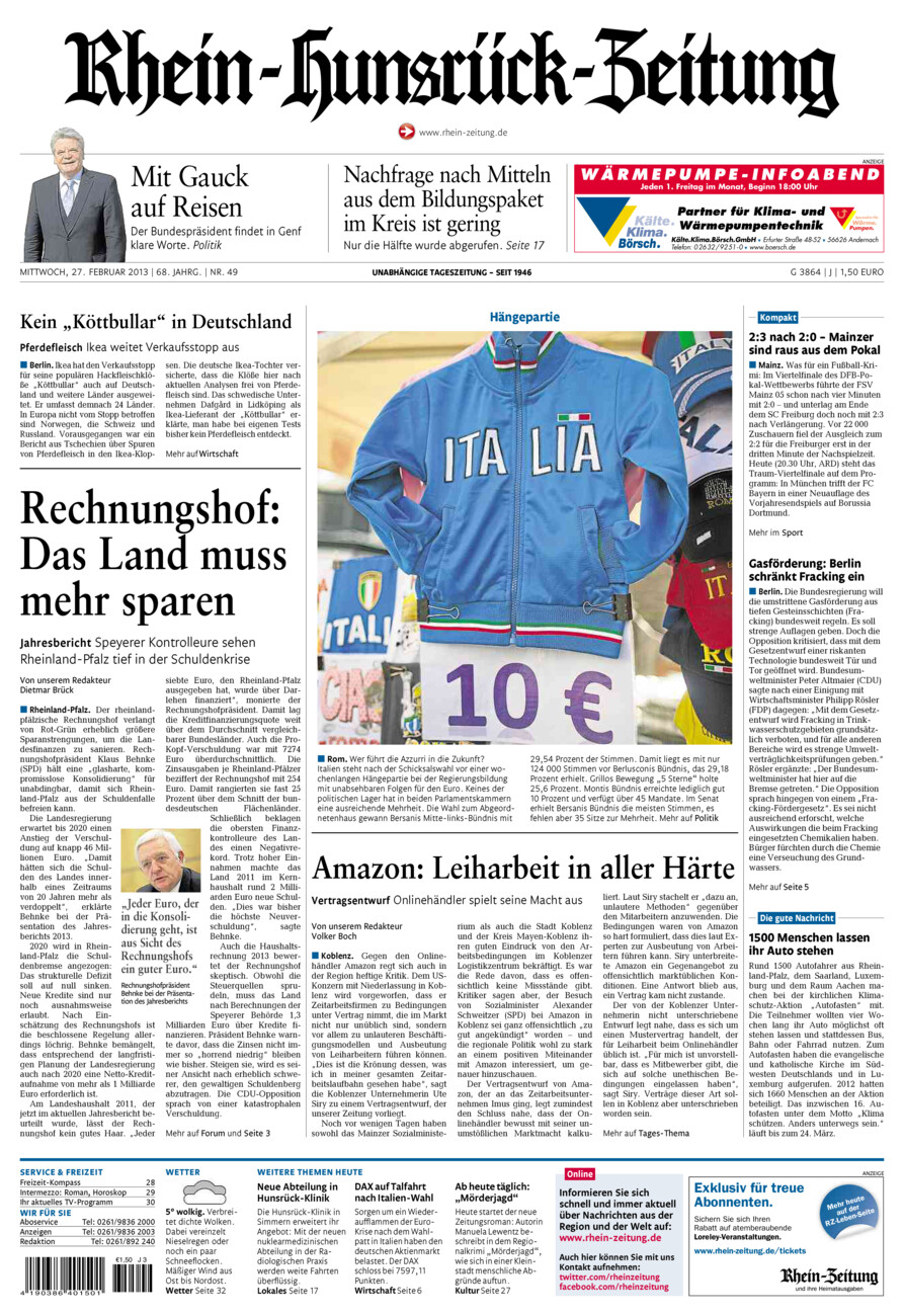 Rhein-Hunsrück-Zeitung vom Mittwoch, 27.02.2013