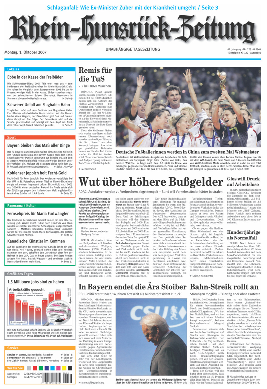 Rhein-Hunsrück-Zeitung vom Montag, 01.10.2007