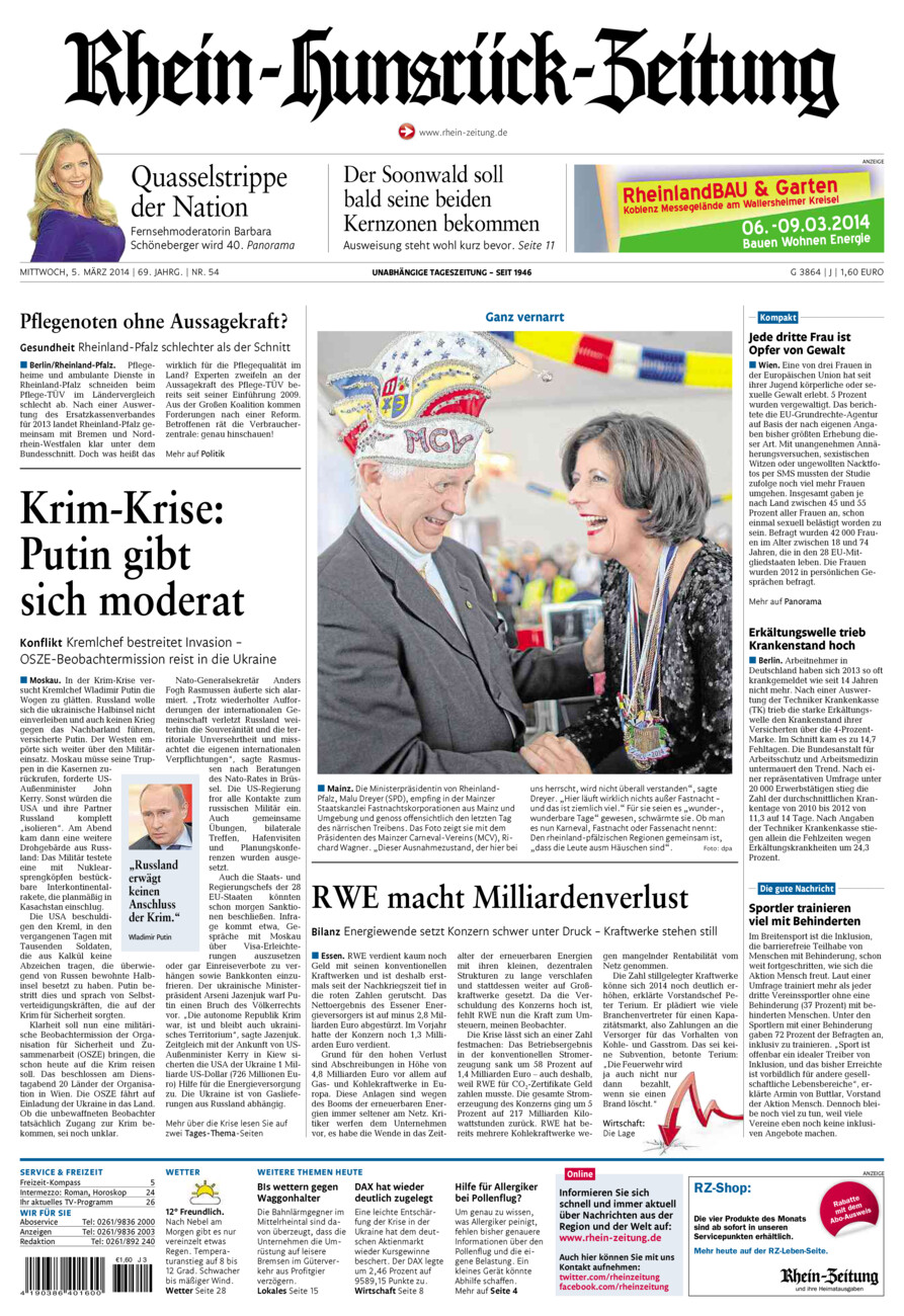 Rhein-Hunsrück-Zeitung vom Mittwoch, 05.03.2014
