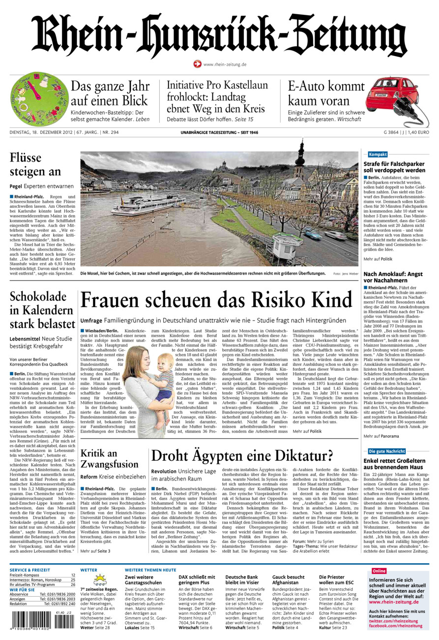 Rhein-Hunsrück-Zeitung vom Dienstag, 18.12.2012