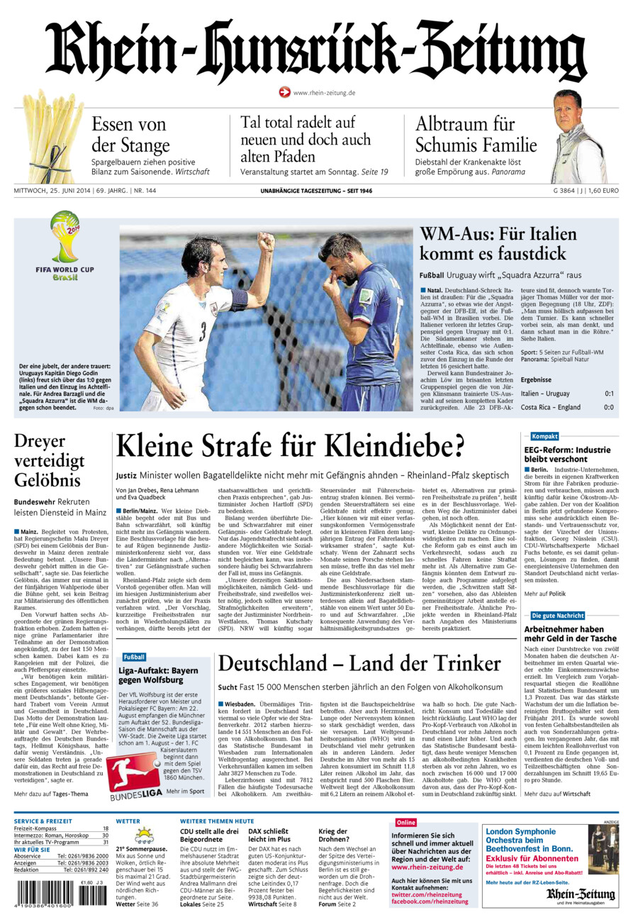 Rhein-Hunsrück-Zeitung vom Mittwoch, 25.06.2014