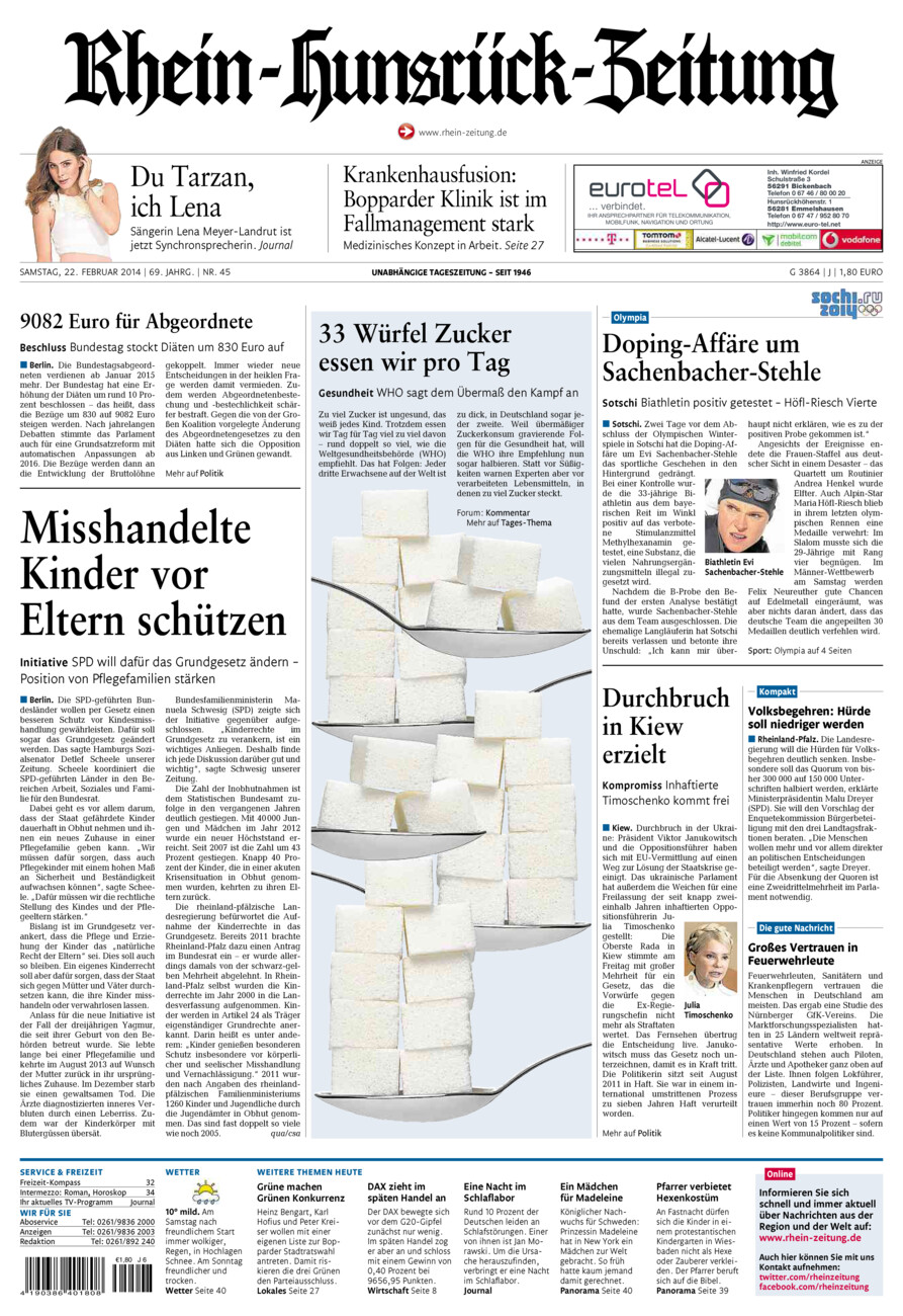 Rhein-Hunsrück-Zeitung vom Samstag, 22.02.2014