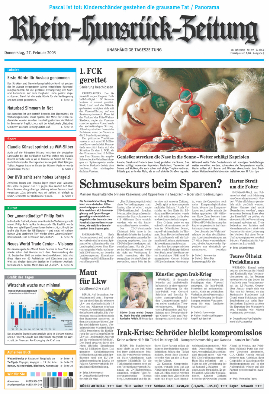 Rhein-Hunsrück-Zeitung vom Donnerstag, 27.02.2003