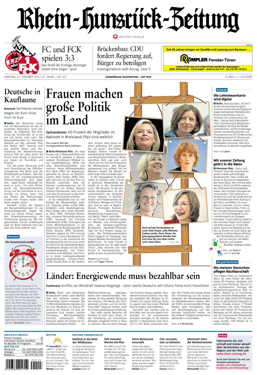 Rhein-Hunsrück-Zeitung vom Samstag, 27.10.2012
