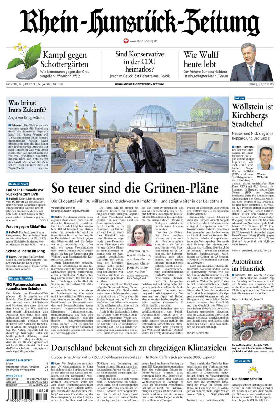 Rhein-Hunsrück-Zeitung vom Montag, 17.06.2019