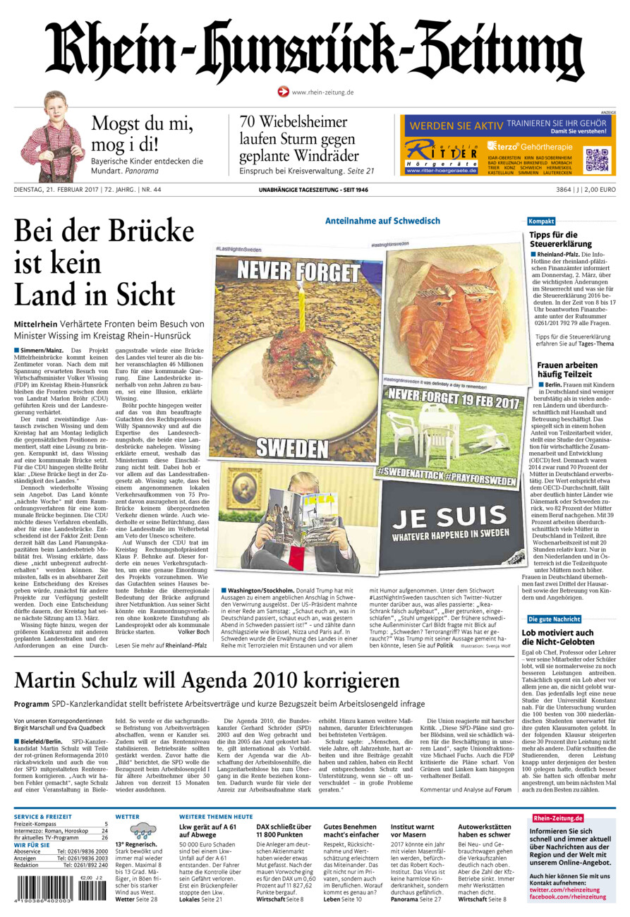 Rhein-Hunsrück-Zeitung vom Dienstag, 21.02.2017