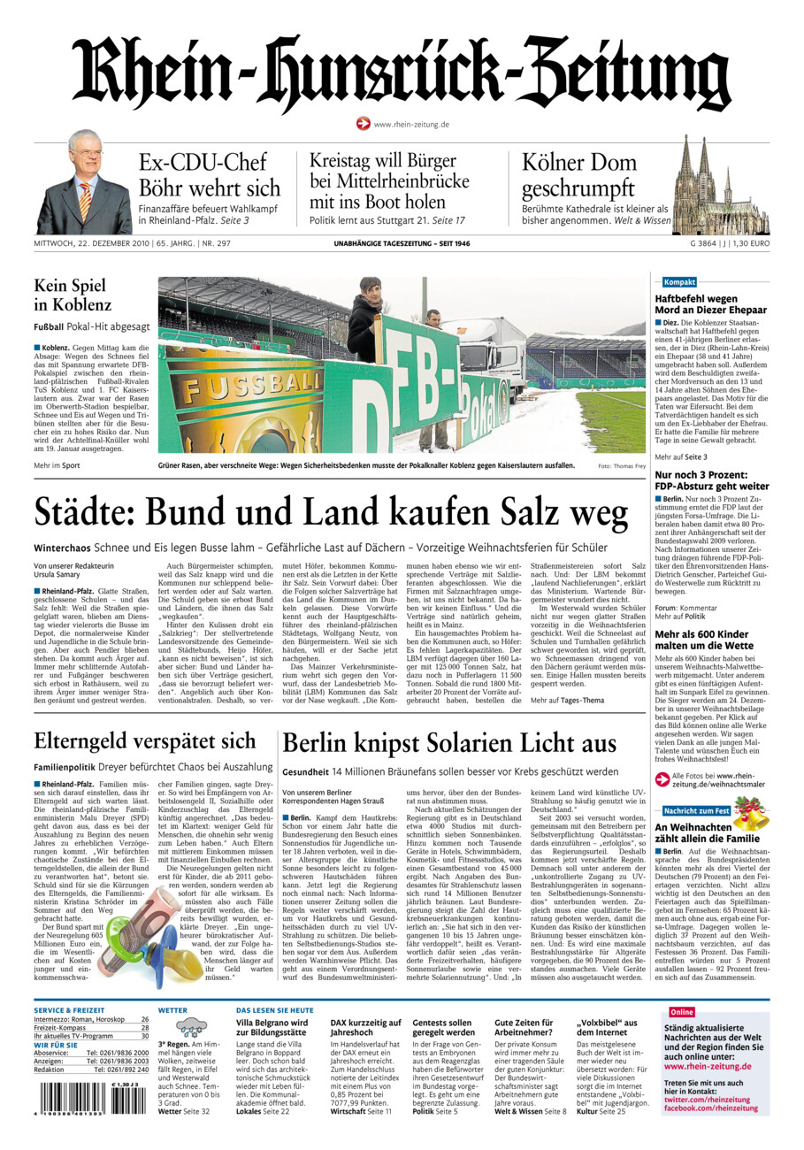 Rhein-Hunsrück-Zeitung vom Mittwoch, 22.12.2010