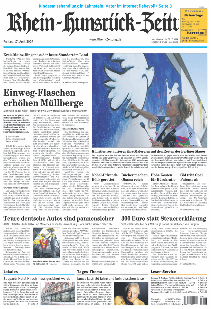 Rhein-Hunsrück-Zeitung vom Freitag, 17.04.2009