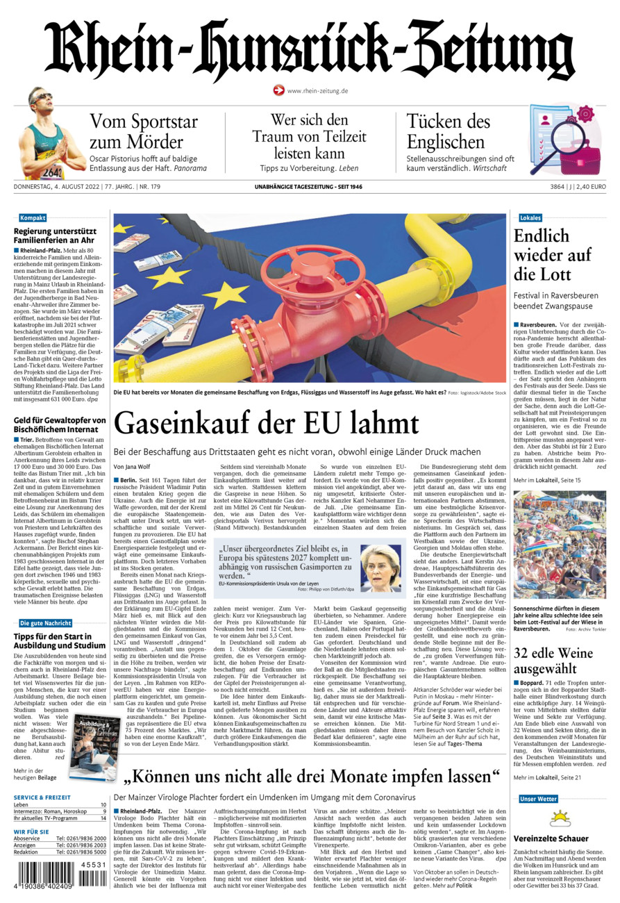 Rhein-Hunsrück-Zeitung vom Donnerstag, 04.08.2022