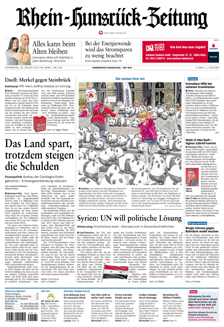 Rhein-Hunsrück-Zeitung vom Donnerstag, 29.08.2013