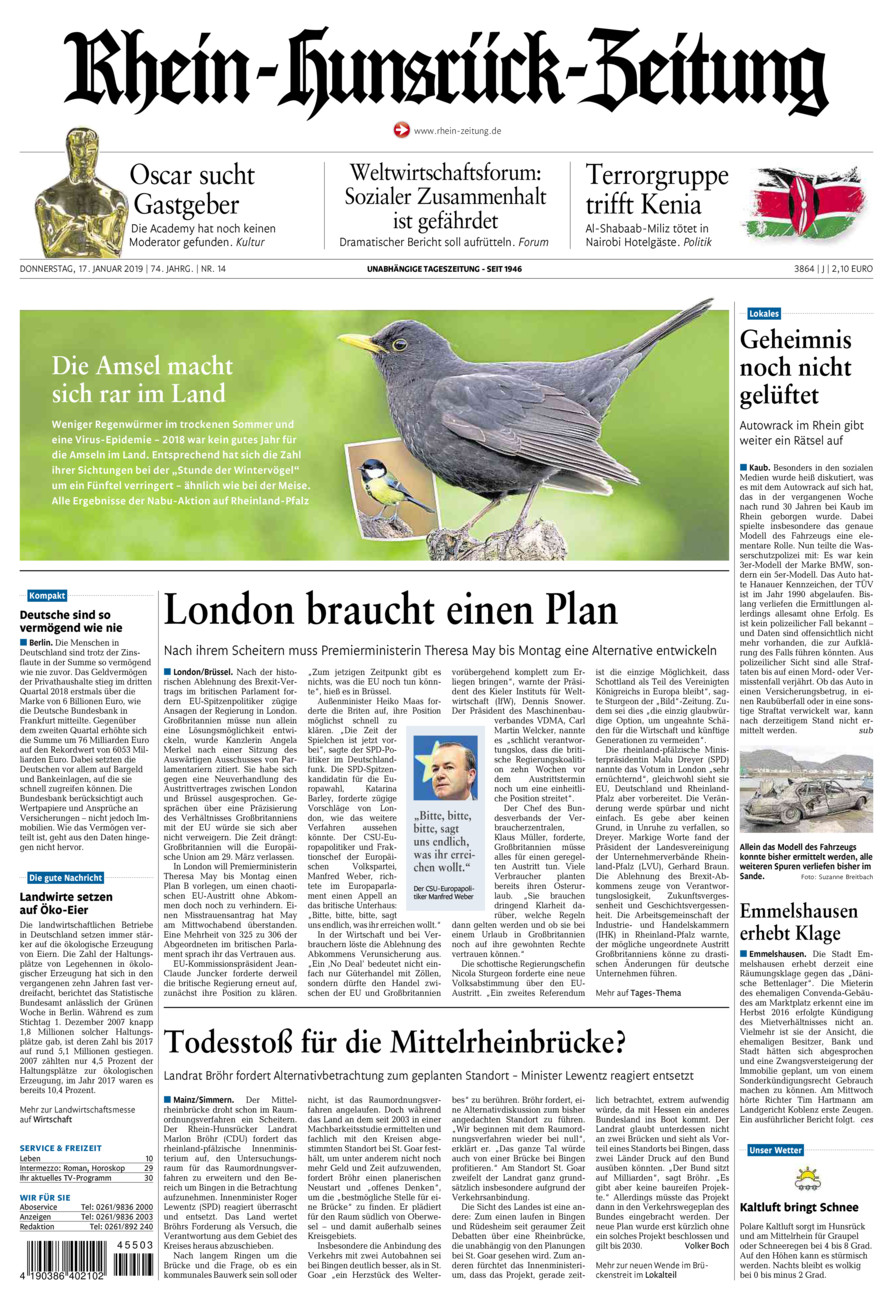 Rhein-Hunsrück-Zeitung vom Donnerstag, 17.01.2019