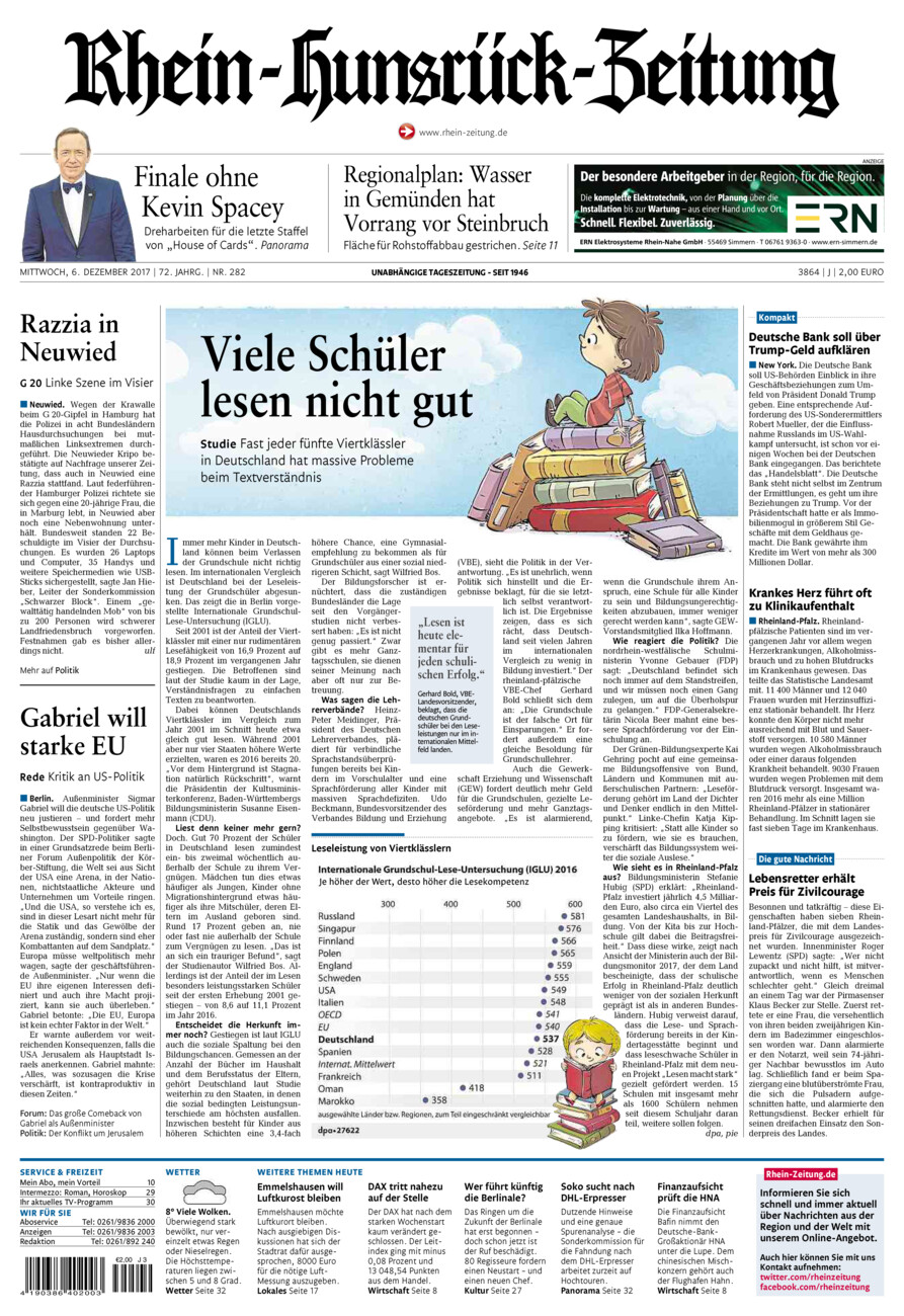 Rhein-Hunsrück-Zeitung vom Mittwoch, 06.12.2017
