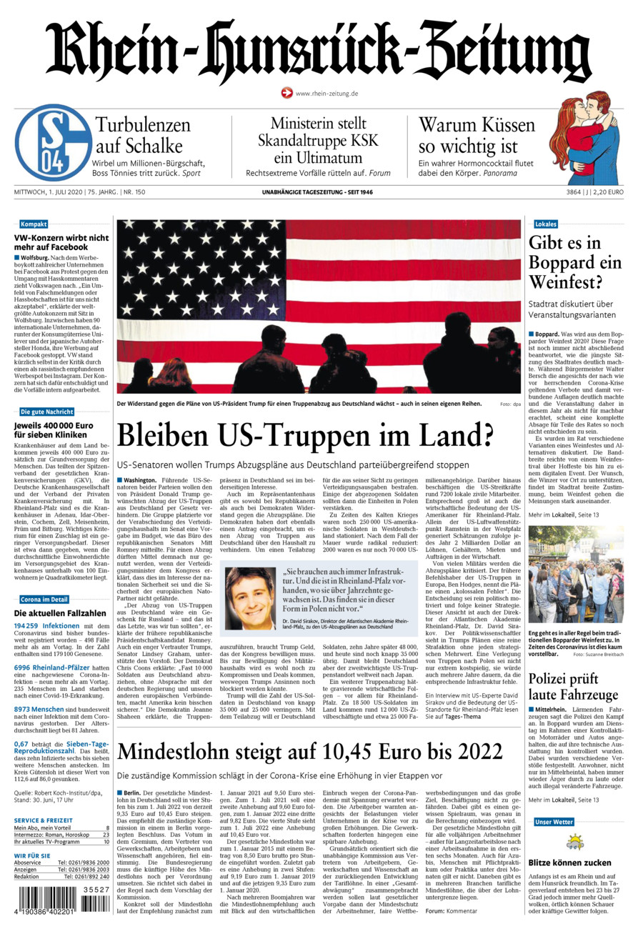 Rhein-Hunsrück-Zeitung vom Mittwoch, 01.07.2020