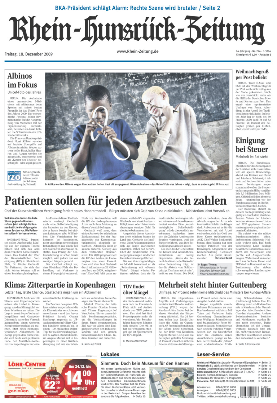 Rhein-Hunsrück-Zeitung vom Freitag, 18.12.2009