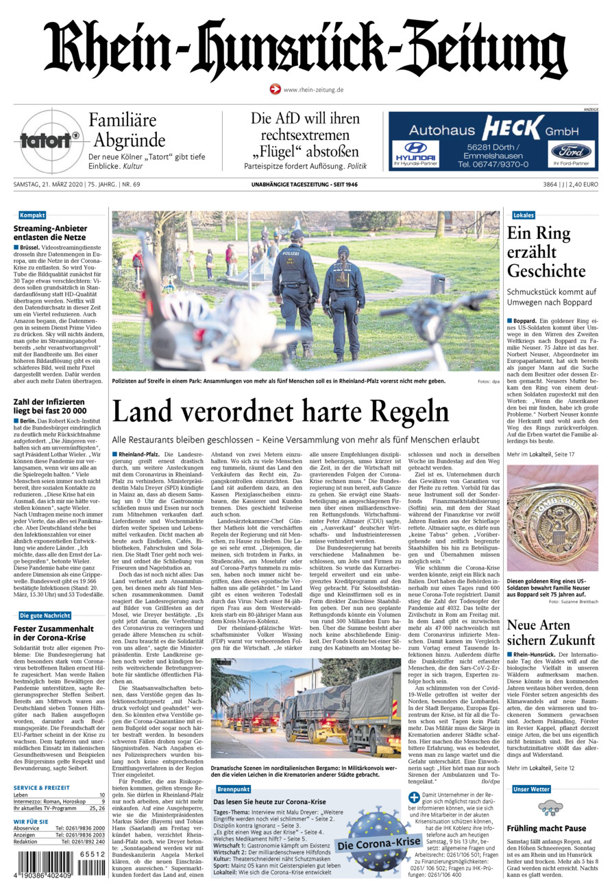 Rhein-Hunsrück-Zeitung vom Samstag, 21.03.2020