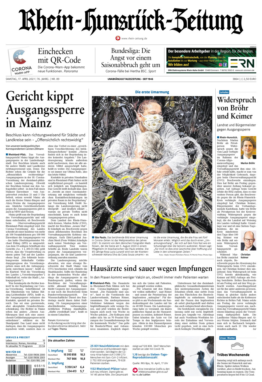 Rhein-Hunsrück-Zeitung vom Samstag, 17.04.2021
