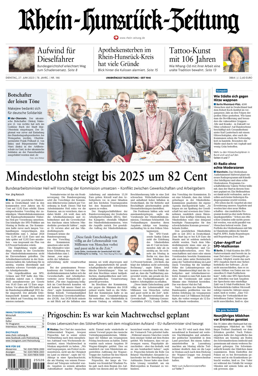 Rhein-Hunsrück-Zeitung vom Dienstag, 27.06.2023