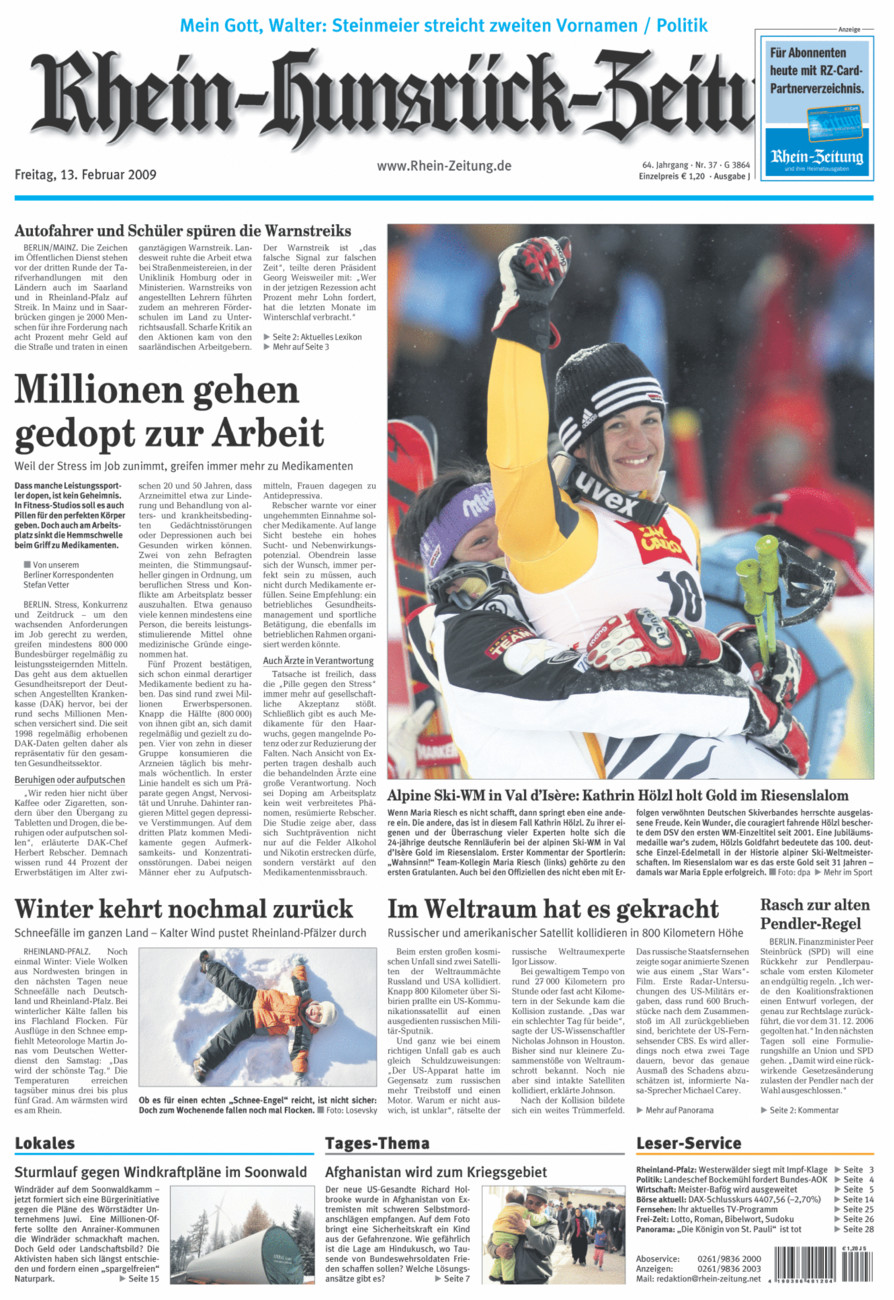 Rhein-Hunsrück-Zeitung vom Freitag, 13.02.2009