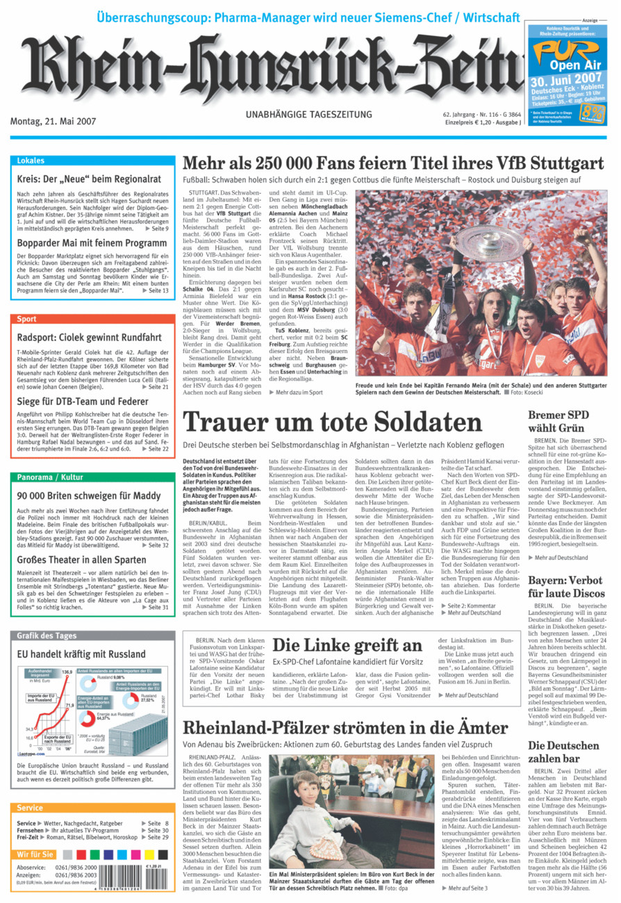 Rhein-Hunsrück-Zeitung vom Montag, 21.05.2007
