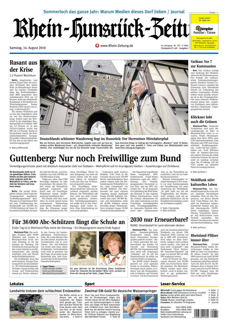 Rhein-Hunsrück-Zeitung vom Samstag, 14.08.2010