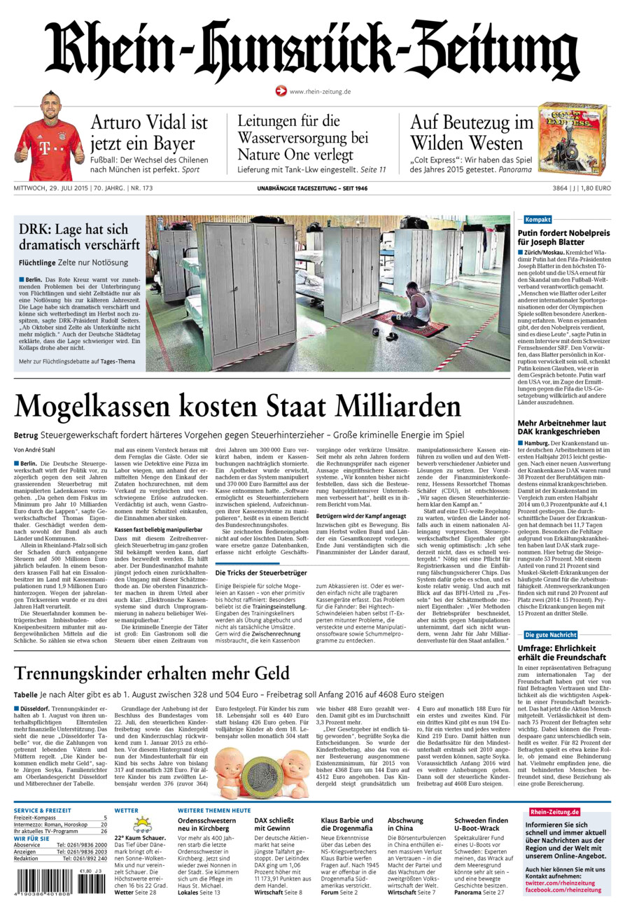 Rhein-Hunsrück-Zeitung vom Mittwoch, 29.07.2015
