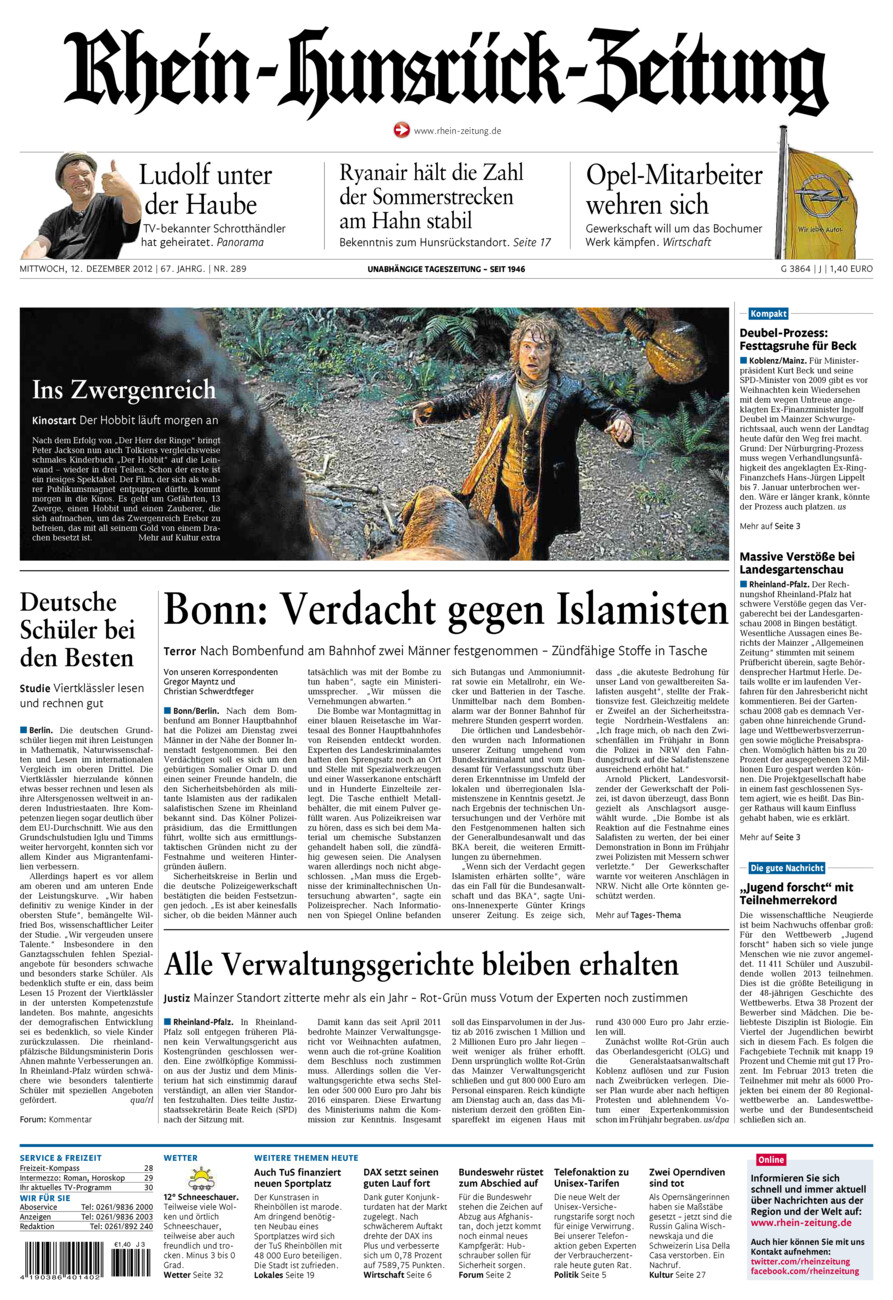Rhein-Hunsrück-Zeitung vom Mittwoch, 12.12.2012