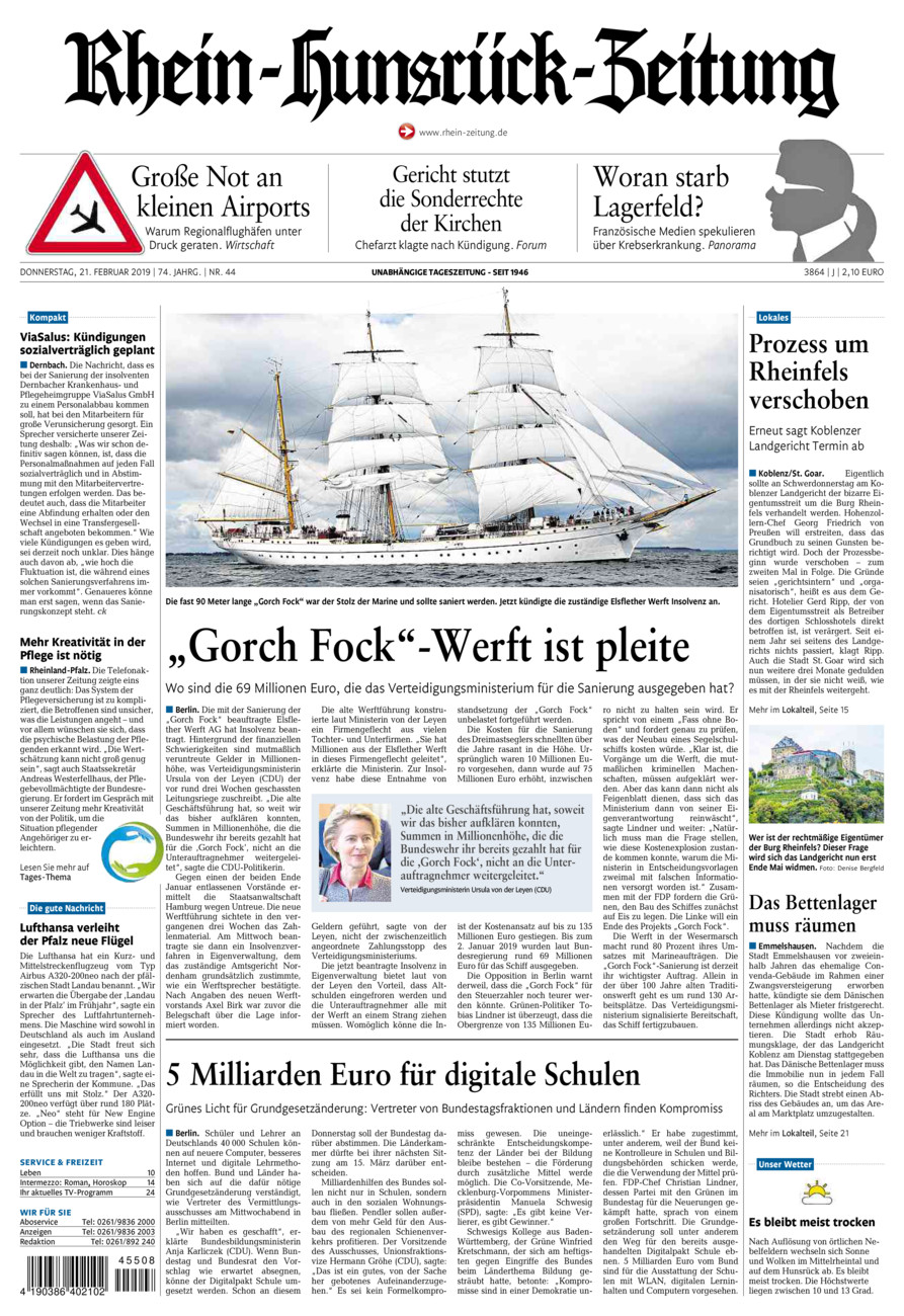 Rhein-Hunsrück-Zeitung vom Donnerstag, 21.02.2019