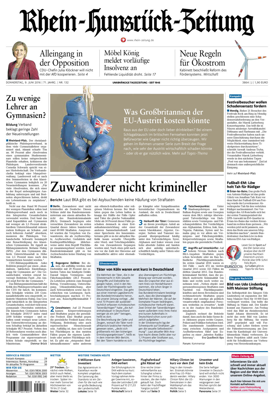 Rhein-Hunsrück-Zeitung vom Donnerstag, 09.06.2016