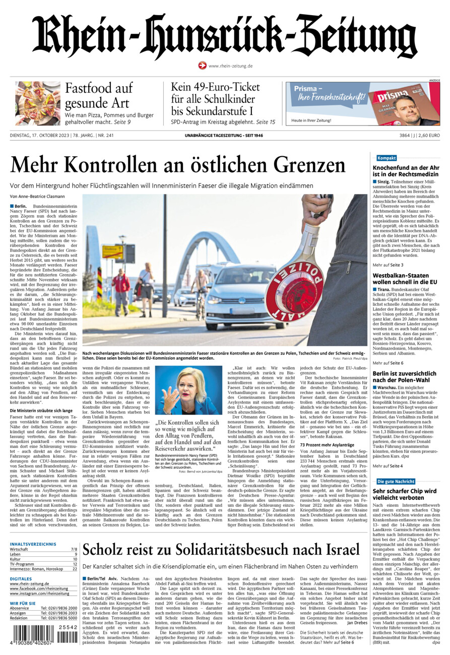 Rhein-Hunsrück-Zeitung vom Dienstag, 17.10.2023