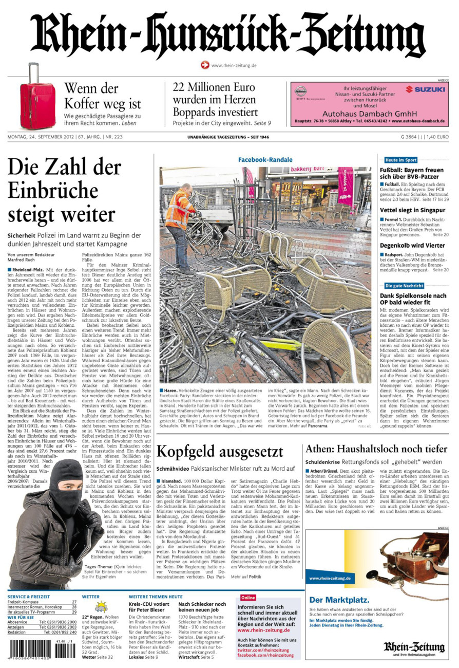 Rhein-Hunsrück-Zeitung vom Montag, 24.09.2012