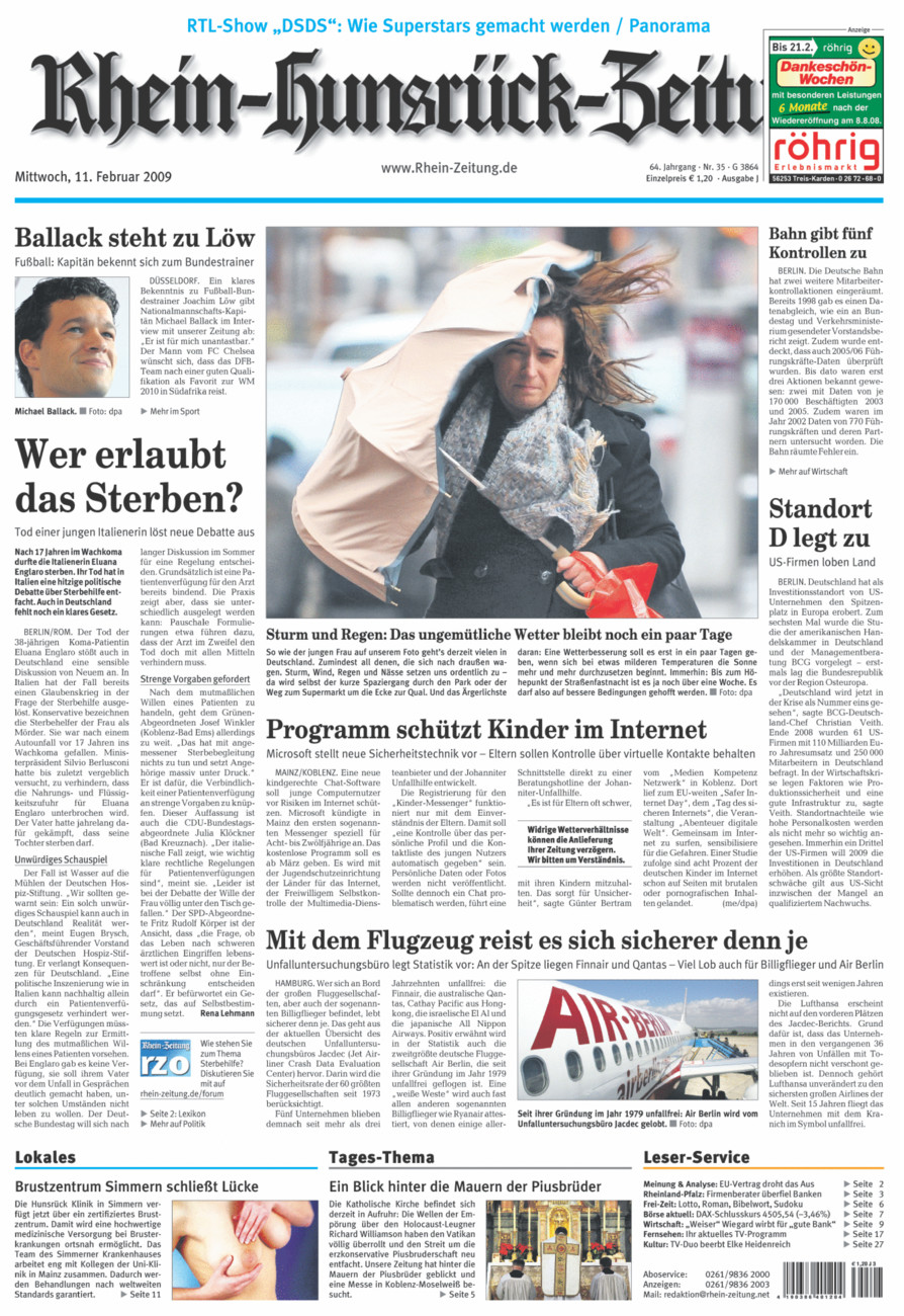 Rhein-Hunsrück-Zeitung vom Mittwoch, 11.02.2009