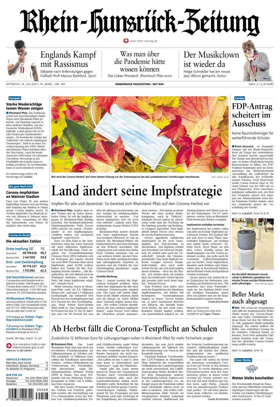 Rhein-Hunsrück-Zeitung vom Mittwoch, 14.07.2021