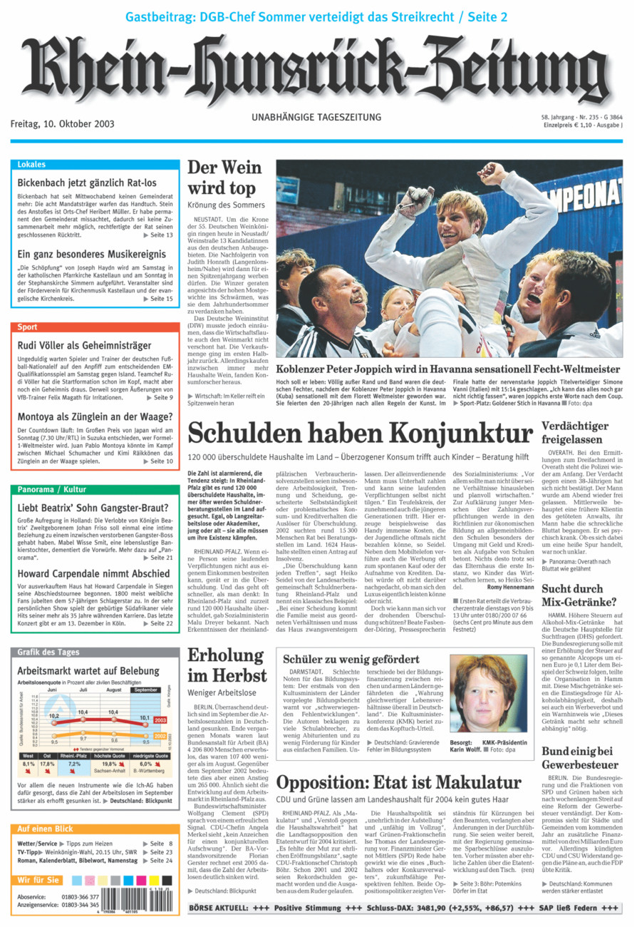 Rhein-Hunsrück-Zeitung vom Freitag, 10.10.2003
