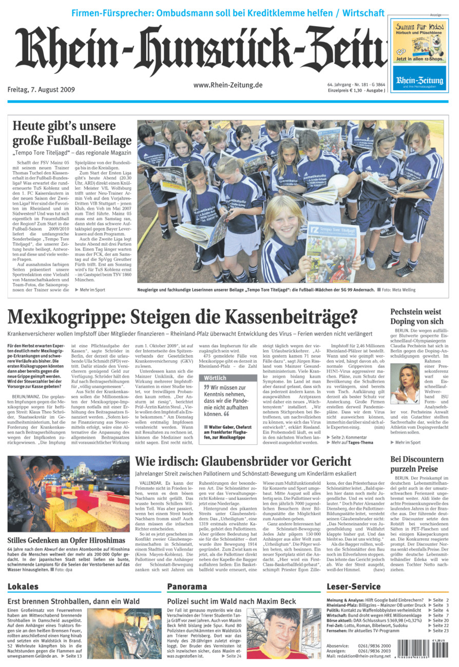 Rhein-Hunsrück-Zeitung vom Freitag, 07.08.2009