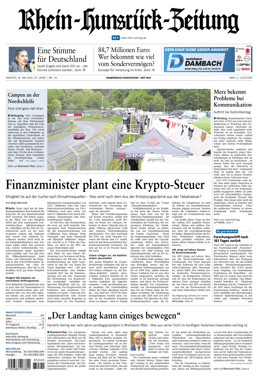 Rhein-Hunsrück-Zeitung vom Samstag, 16.05.2026