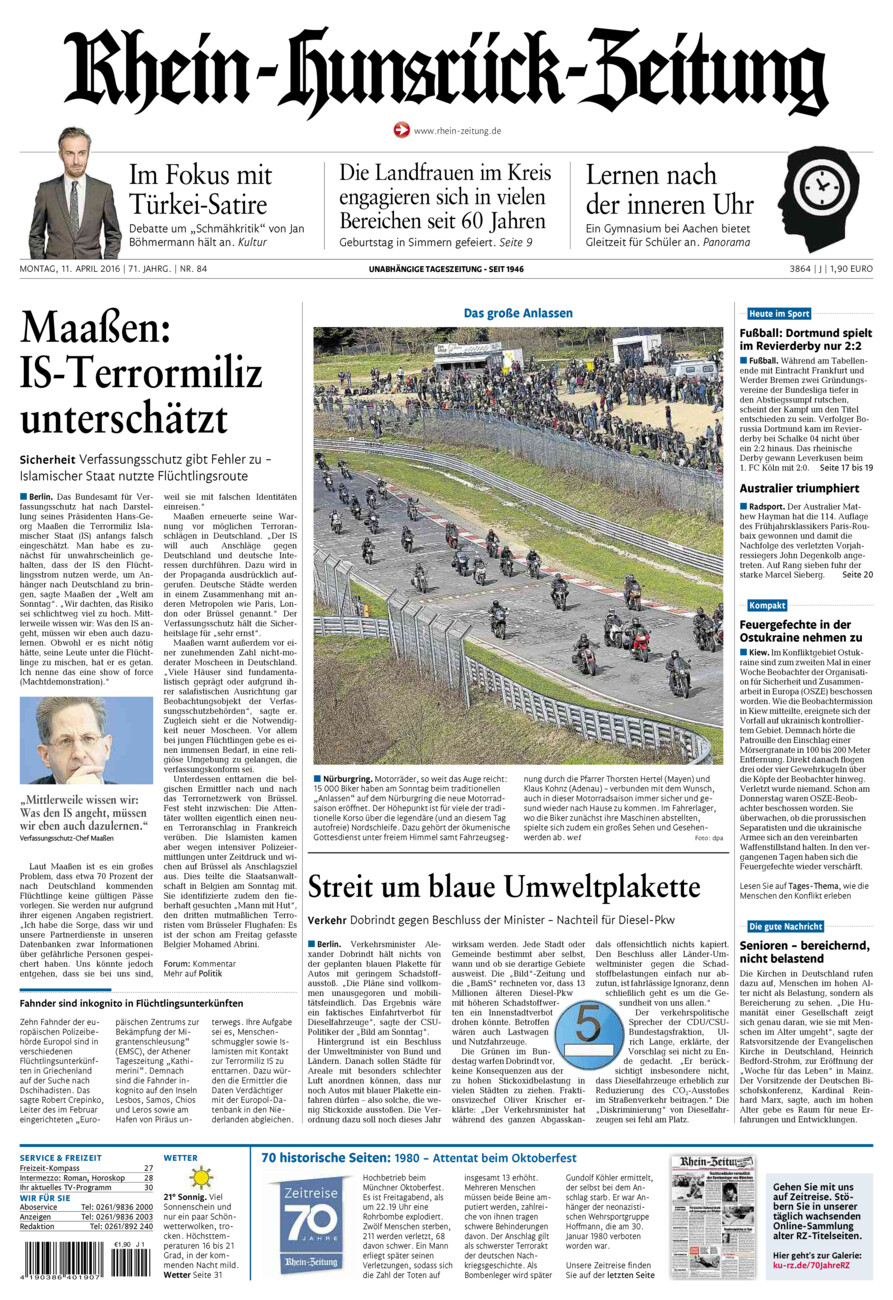Rhein-Hunsrück-Zeitung vom Montag, 11.04.2016