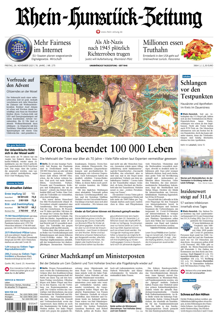 Rhein-Hunsrück-Zeitung vom Freitag, 26.11.2021