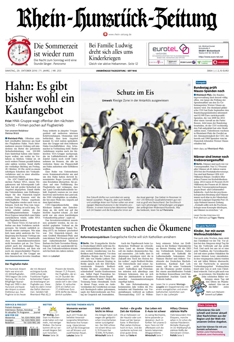 Rhein-Hunsrück-Zeitung vom Samstag, 29.10.2016