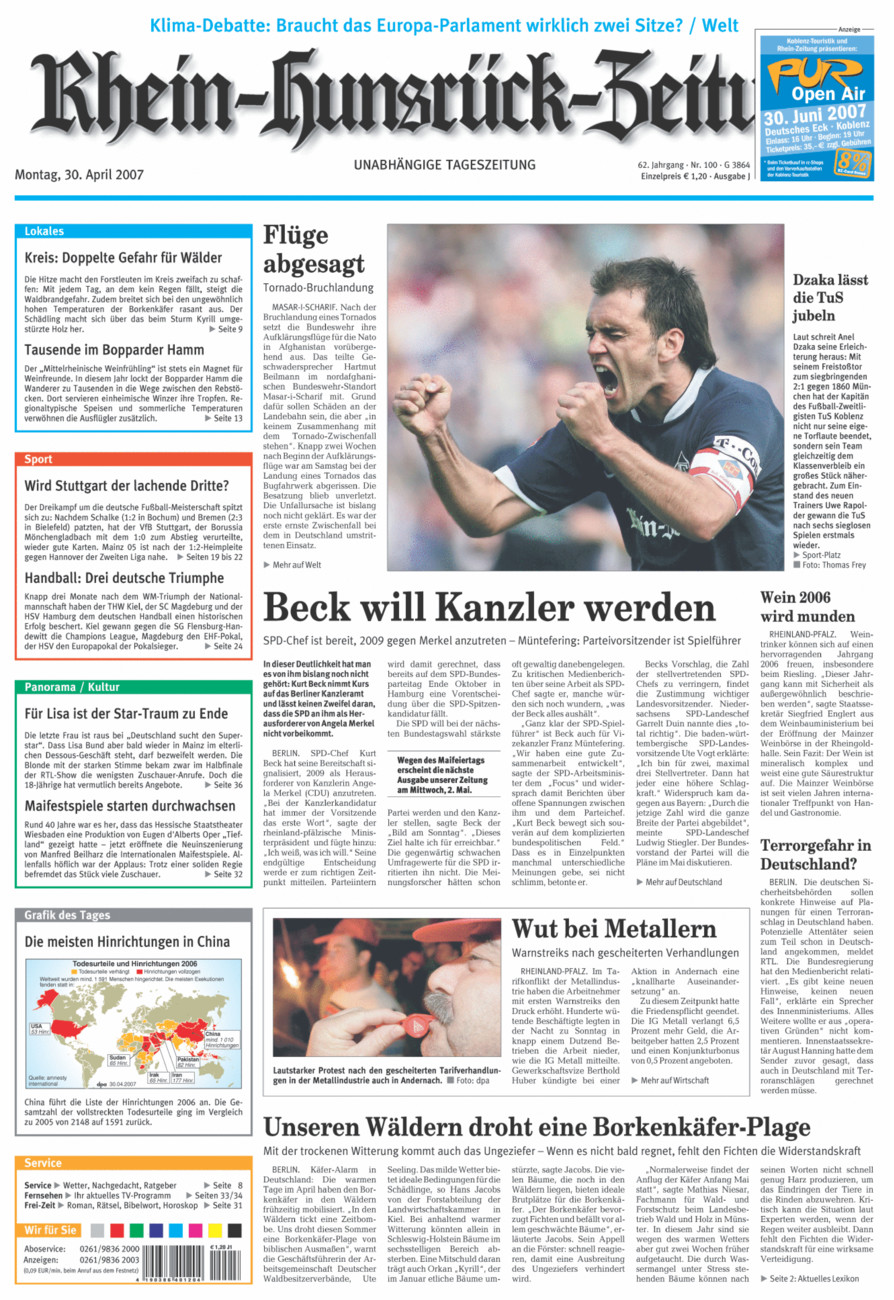 Rhein-Hunsrück-Zeitung vom Montag, 30.04.2007