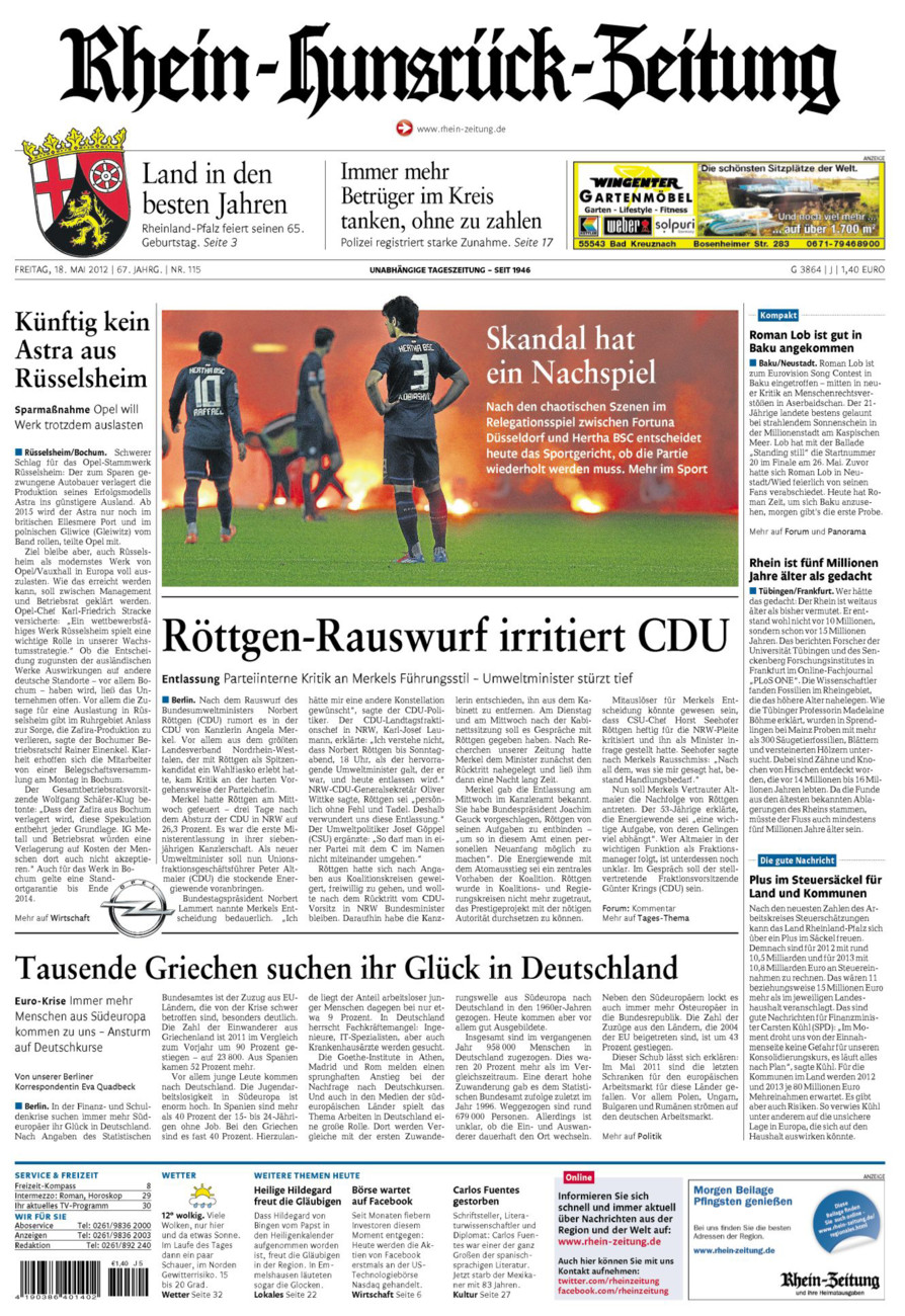 Rhein-Hunsrück-Zeitung vom Freitag, 18.05.2012